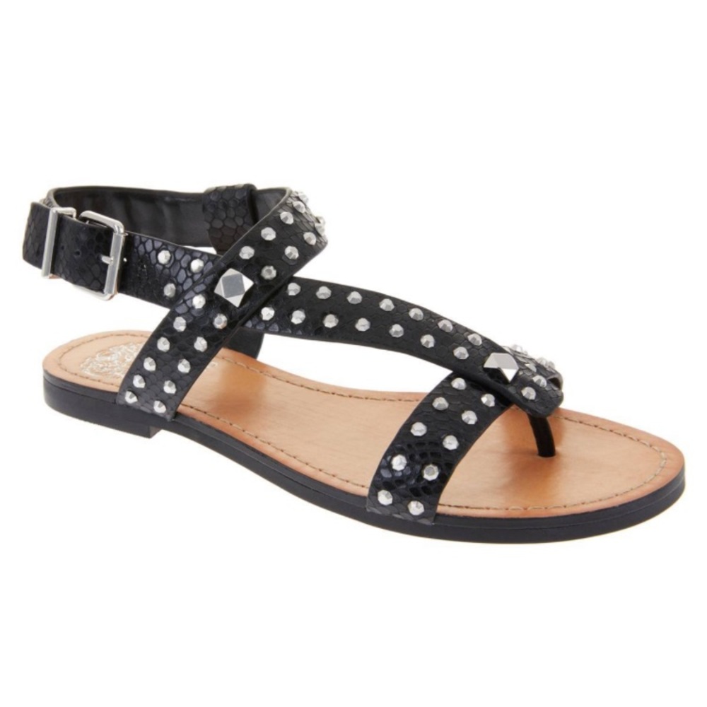 Vince Camuto Ravensa Leather Studded Thong Sandal. Color Black Size: 6.5M